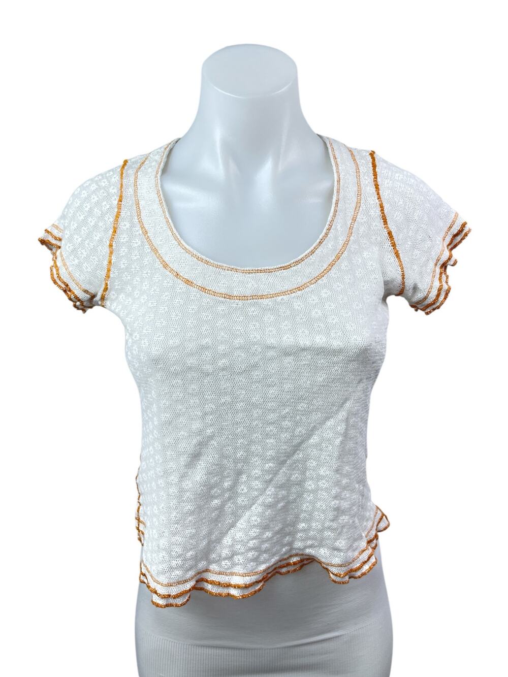 Free People Garner White Coral Stitch Floral Short Sleeve T Shirt Tee Top Size S